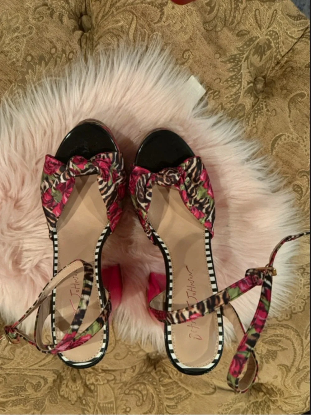 Betsey Johnson Hot Pink Floral Leopard Platform Sandal